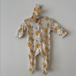 Baby Lemon Print Footed One-Piece Romper with Headband